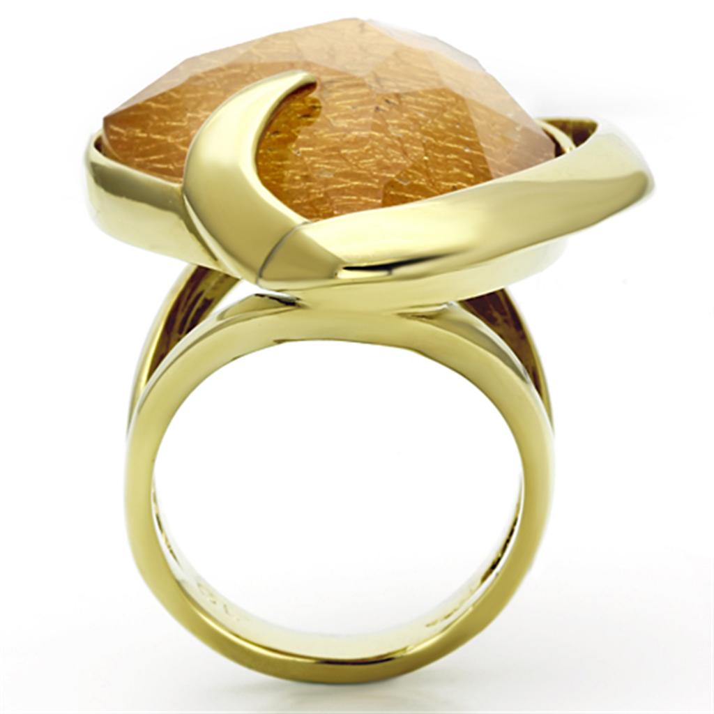 MAVL098 - IP Gold(Ion Plating) Stainless Steel Ring with Synthetic Synthetic Stone in Orange