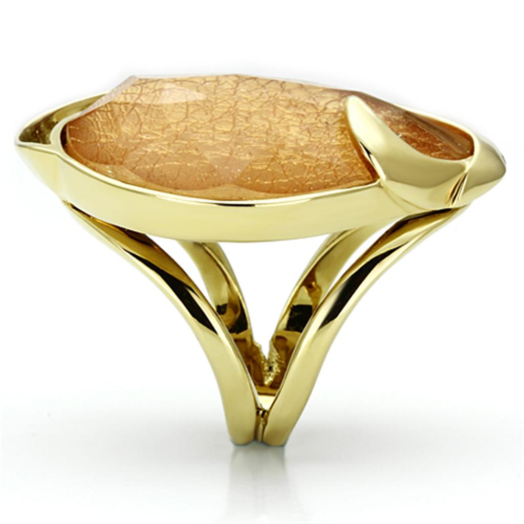 MAVL098 - IP Gold(Ion Plating) Stainless Steel Ring with Synthetic Synthetic Stone in Orange