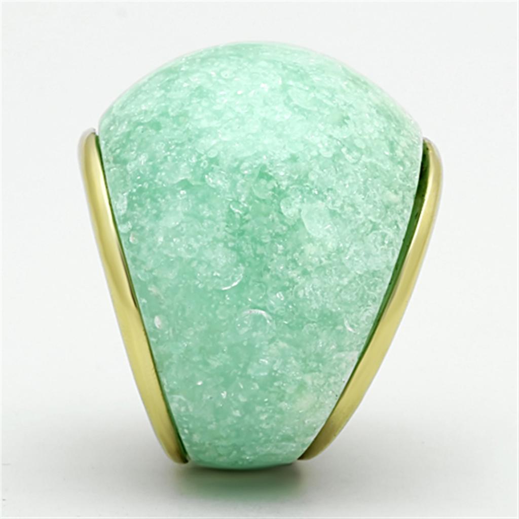 MAVL110 - IP Gold(Ion Plating) Stainless Steel Ring with Synthetic Synthetic Stone in Emerald
