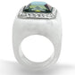 MAVL111 - High polished (no plating) Stainless Steel Ring with Synthetic Synthetic Stone in Aquamarine AB