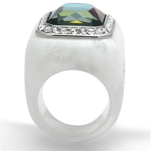 MAVL111 - High polished (no plating) Stainless Steel Ring with Synthetic Synthetic Stone in Aquamarine AB