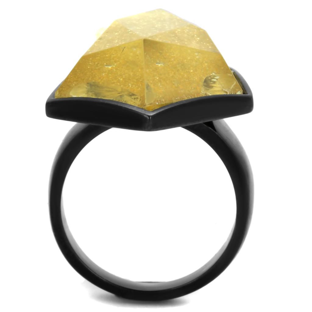 MAVL117 - IP Black(Ion Plating) Stainless Steel Ring with Synthetic Synthetic Stone in Citrine Yellow