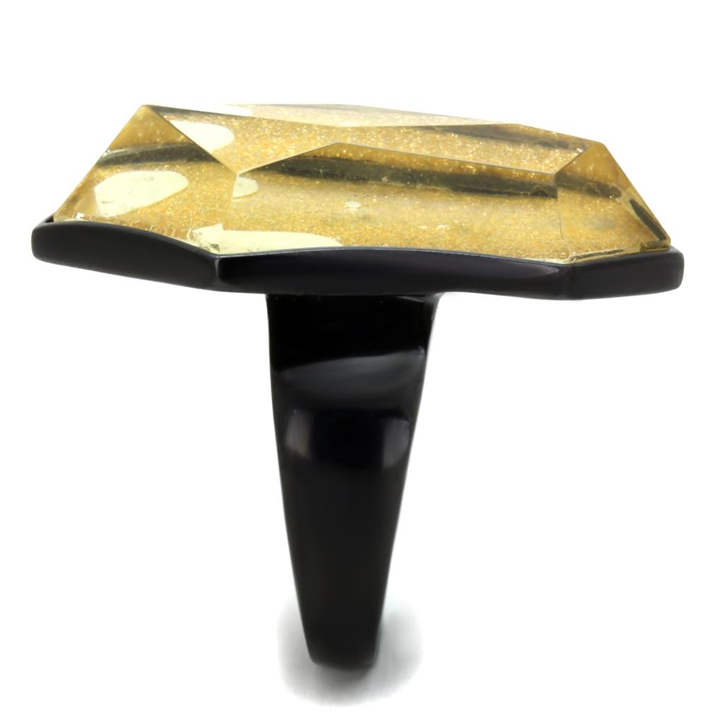 MAVL117 - IP Black(Ion Plating) Stainless Steel Ring with Synthetic Synthetic Stone in Citrine Yellow