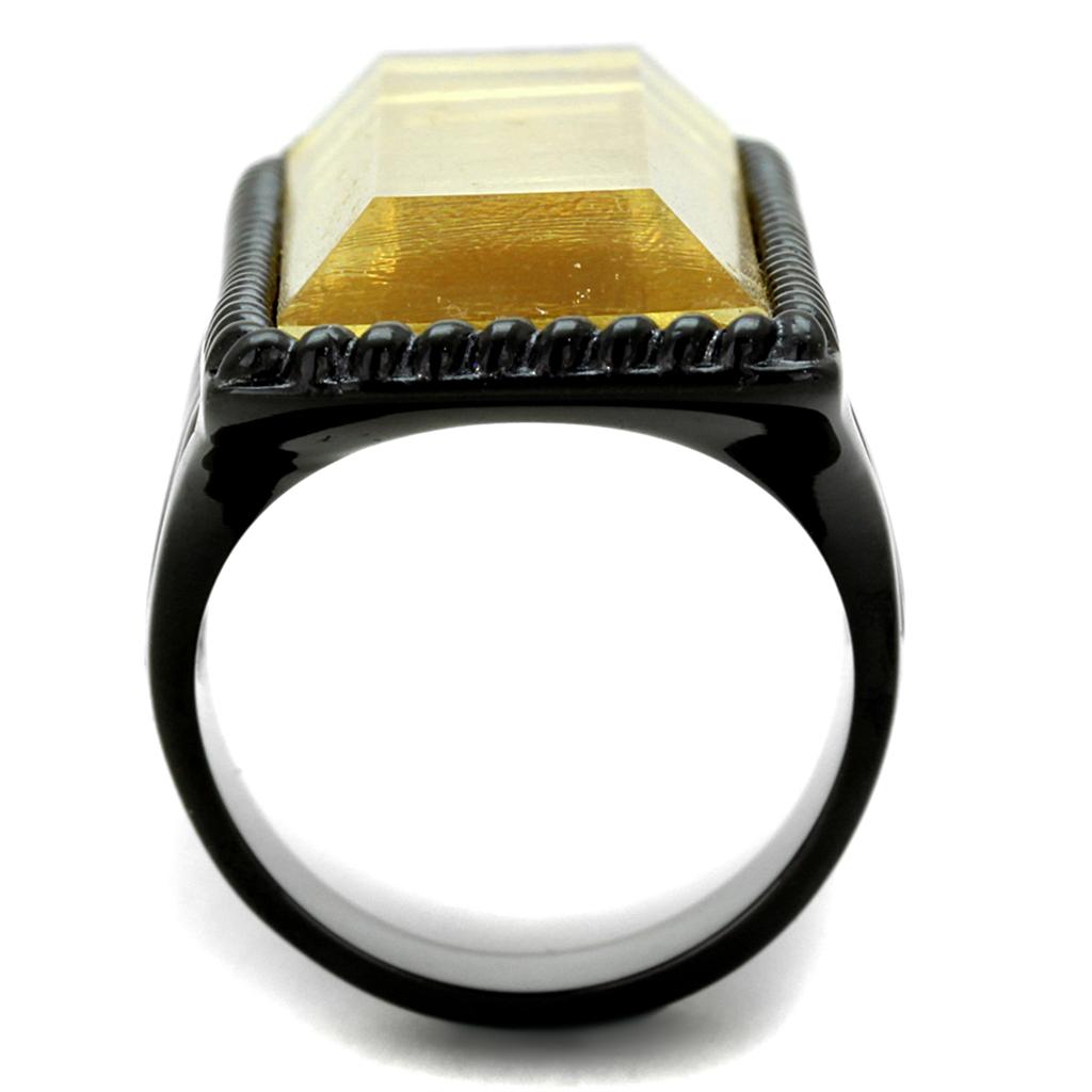 MAVL118 - IP Black(Ion Plating) Stainless Steel Ring with Synthetic Synthetic Stone in Citrine Yellow