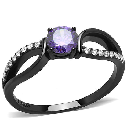 MADA003 - IP Black(Ion Plating) Stainless Steel Ring with AAA Grade CZ  in Amethyst