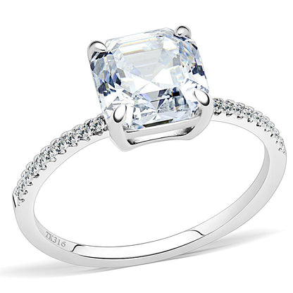 MADA008 - High polished (no plating) Stainless Steel Ring with Cubic  in Clear