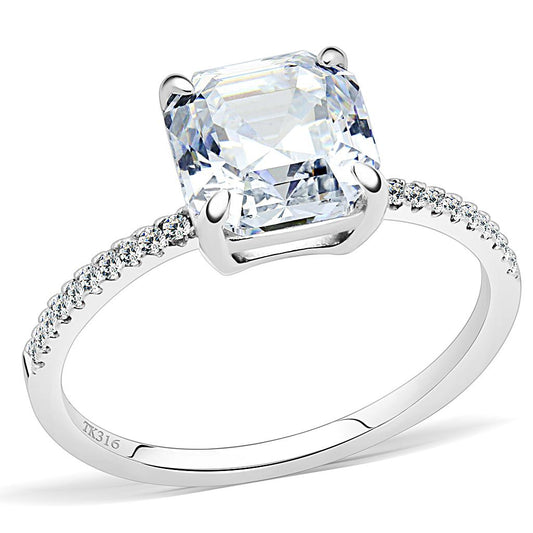 MADA008 - High polished (no plating) Stainless Steel Ring with Cubic  in Clear