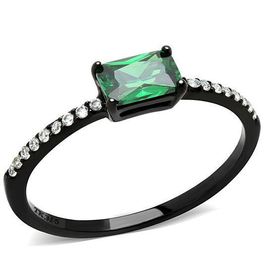 MADA010 - IP Black(Ion Plating) Stainless Steel Ring with AAA Grade CZ  in Emerald