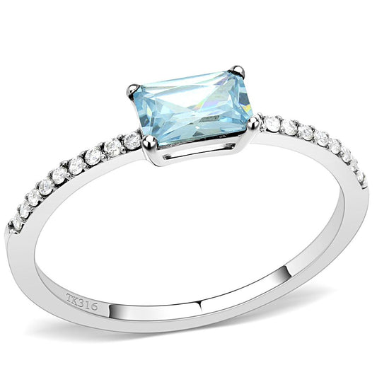 MADA011 - High polished (no plating) Stainless Steel Ring with AAA Grade CZ  in Sea Blue