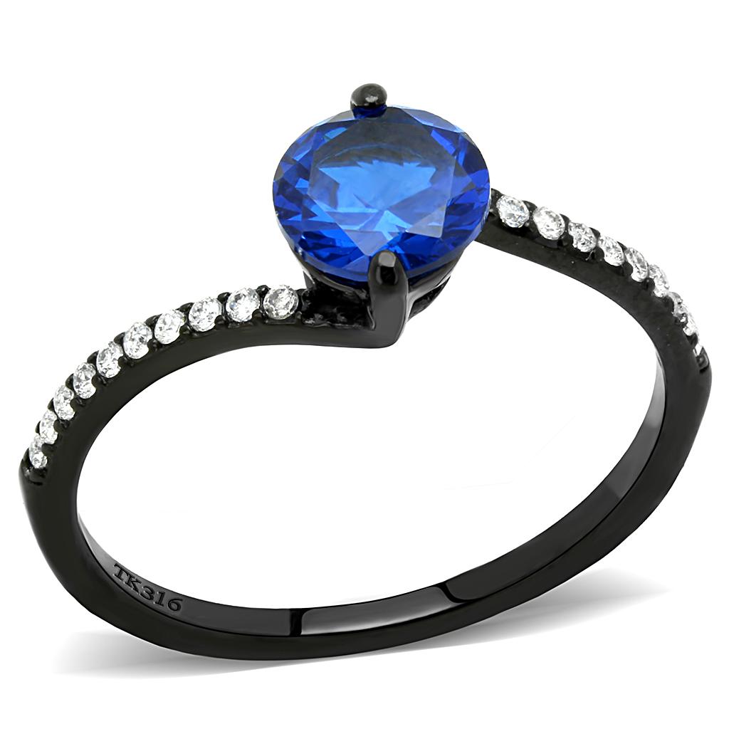 MADA012 - IP Black(Ion Plating) Stainless Steel Ring with Synthetic Spinel in London Blue