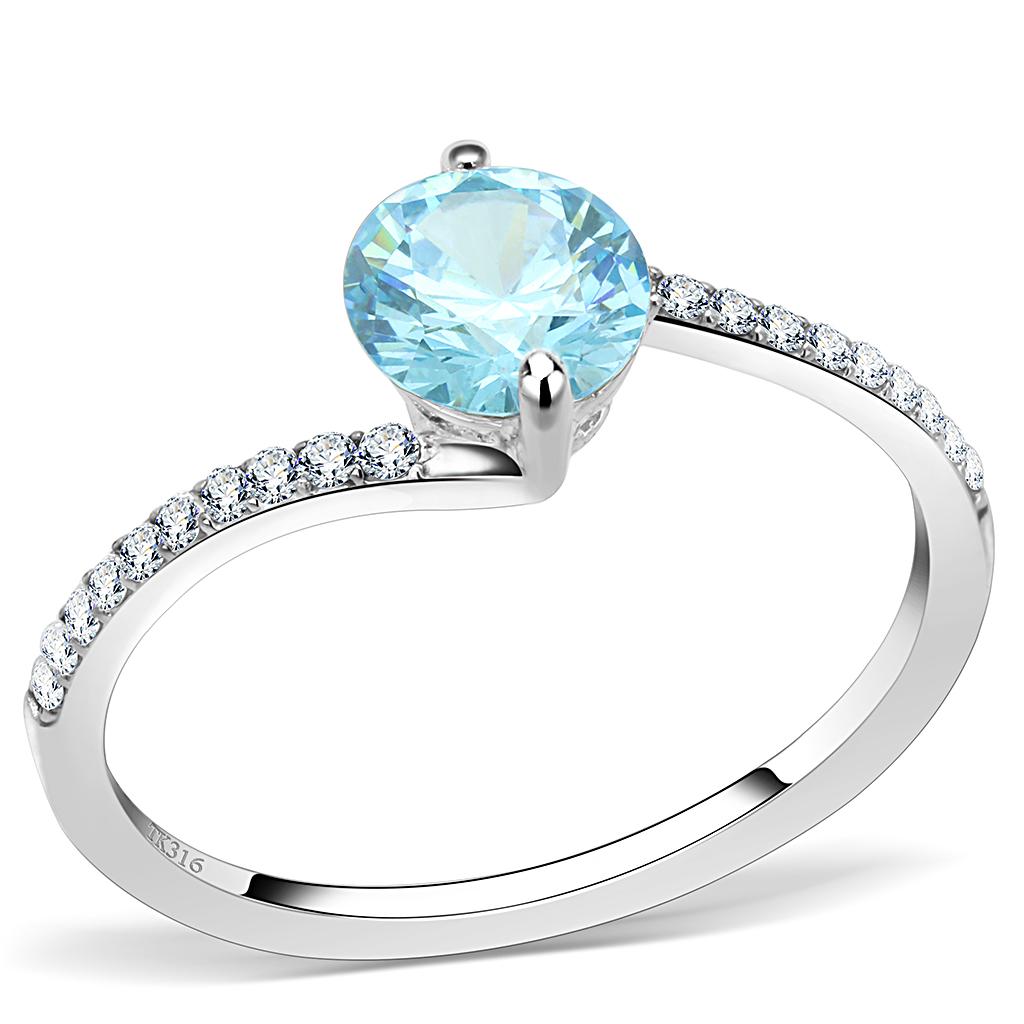 MADA014 - High polished (no plating) Stainless Steel Ring with AAA Grade CZ  in Sea Blue