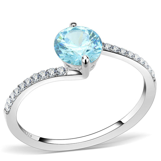 MADA014 - High polished (no plating) Stainless Steel Ring with AAA Grade CZ  in Sea Blue