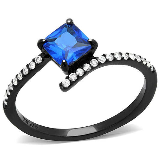 MADA016 - IP Black(Ion Plating) Stainless Steel Ring with Synthetic Spinel in London Blue