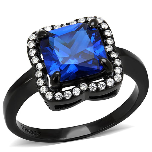 MADA027 - IP Black(Ion Plating) Stainless Steel Ring with Synthetic Spinel in London Blue