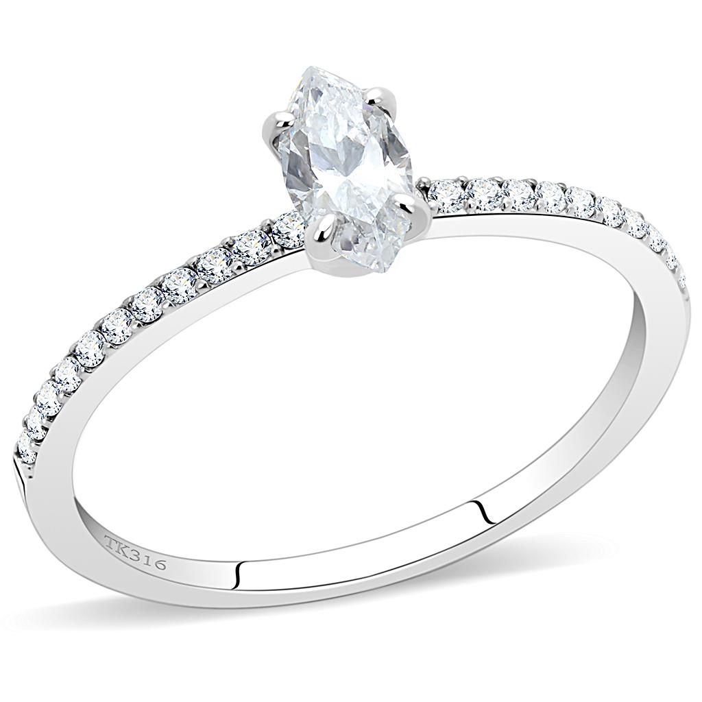 MADA031 - High polished (no plating) Stainless Steel Ring with Cubic  in Clear