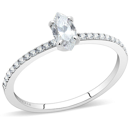 MADA031 - High polished (no plating) Stainless Steel Ring with Cubic  in Clear