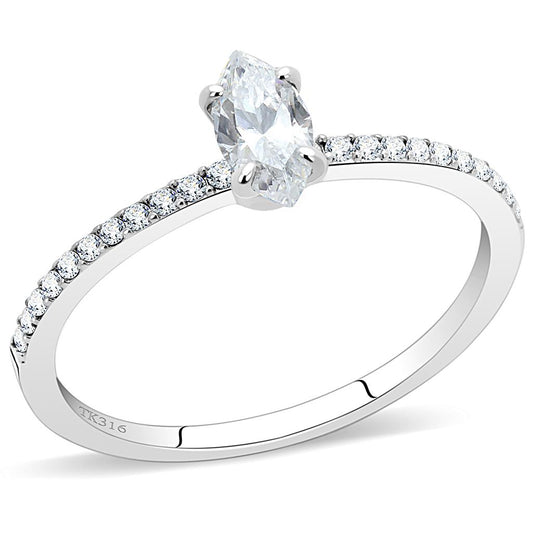 MADA031 - High polished (no plating) Stainless Steel Ring with Cubic  in Clear