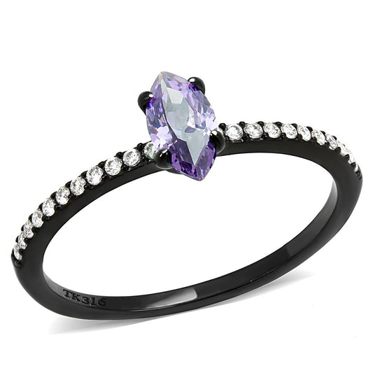 MADA032 - IP Black(Ion Plating) Stainless Steel Ring with AAA Grade CZ  in Amethyst