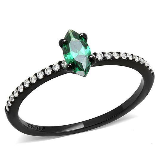 MADA033 - IP Black(Ion Plating) Stainless Steel Ring with AAA Grade CZ  in Emerald