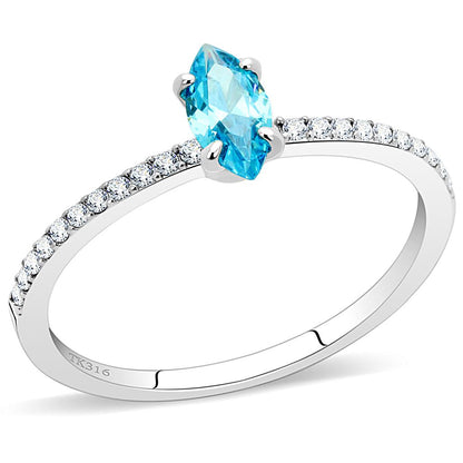 MADA034 - High polished (no plating) Stainless Steel Ring with AAA Grade CZ  in Sea Blue