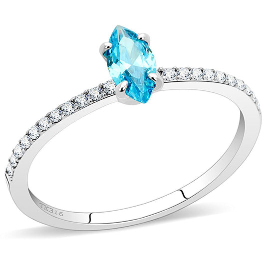 MADA034 - High polished (no plating) Stainless Steel Ring with AAA Grade CZ  in Sea Blue