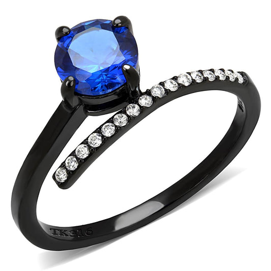 MADA038 - IP Black(Ion Plating) Stainless Steel Ring with Synthetic Spinel in London Blue