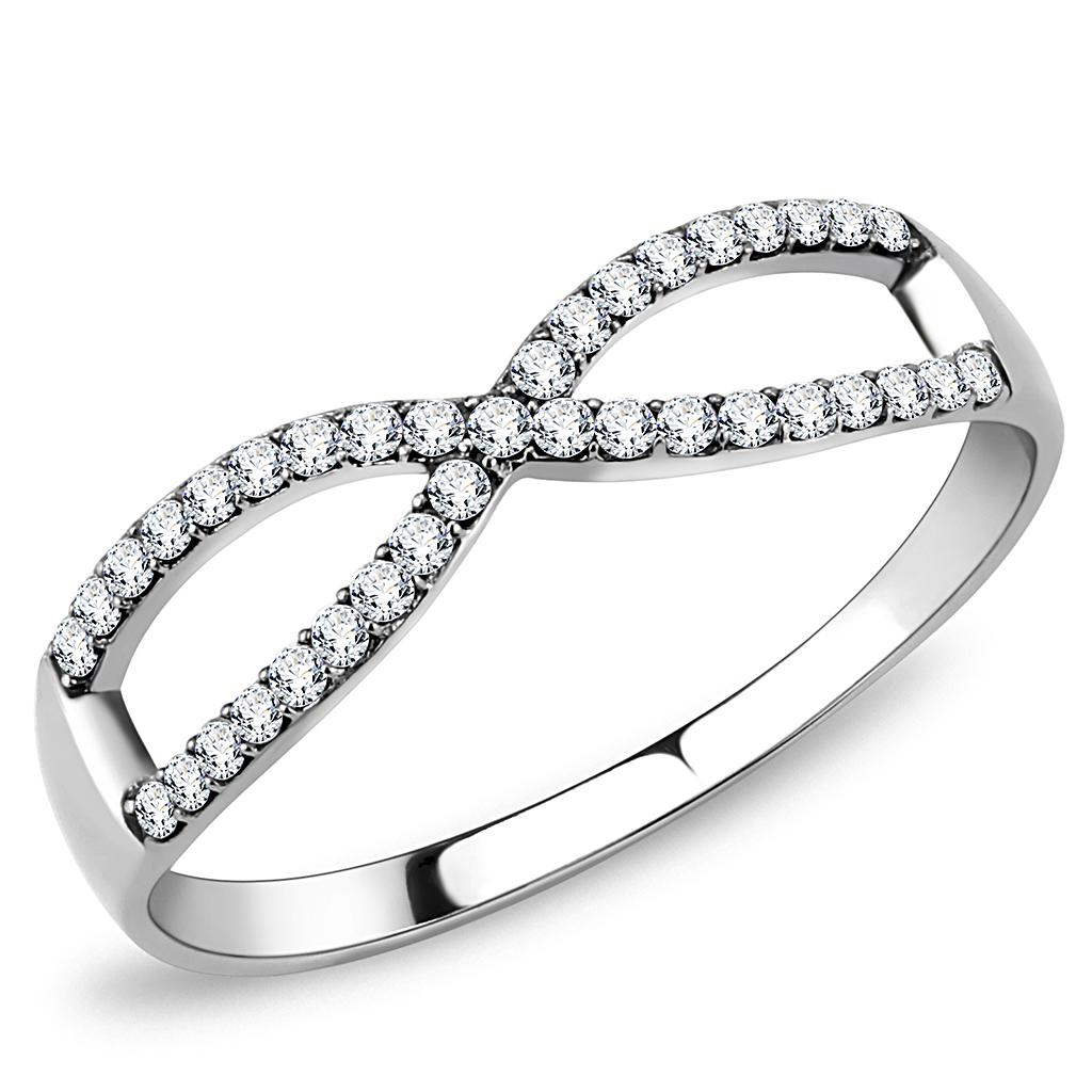 MADA041 - High polished (no plating) Stainless Steel Ring with AAA Grade CZ  in Clear