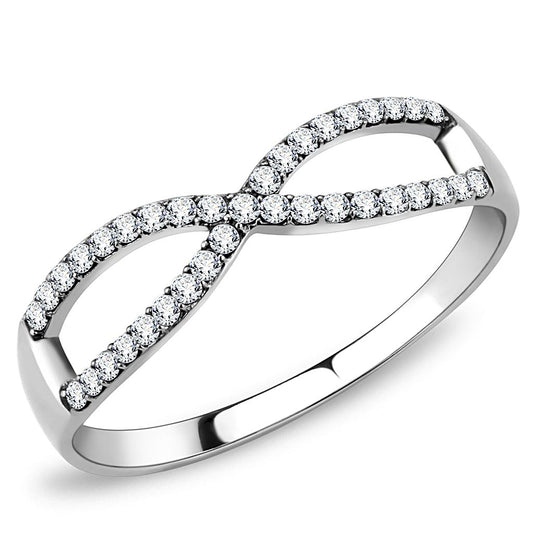 MADA041 - High polished (no plating) Stainless Steel Ring with AAA Grade CZ  in Clear