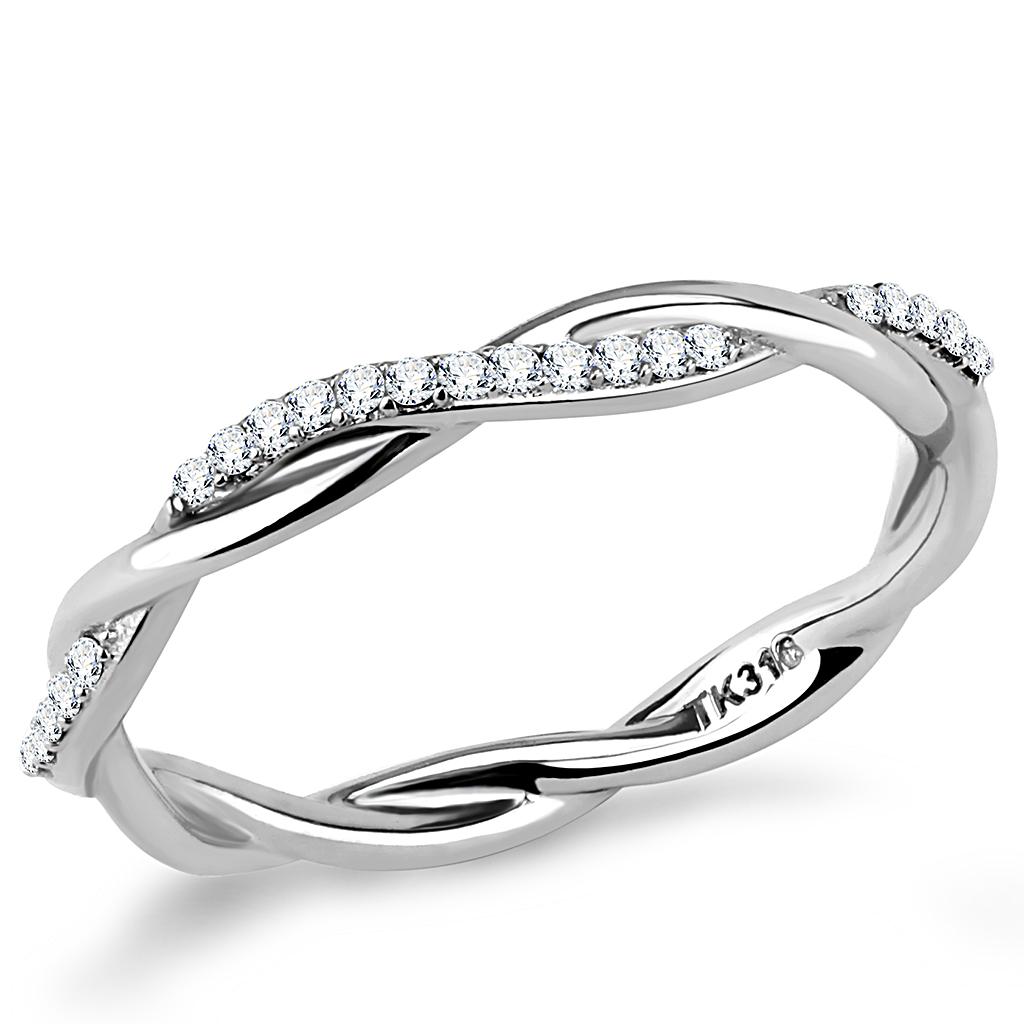 MADA042 - High polished (no plating) Stainless Steel Ring with AAA Grade CZ  in Clear