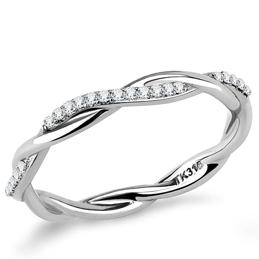 MADA042 - High polished (no plating) Stainless Steel Ring with AAA Grade CZ  in Clear