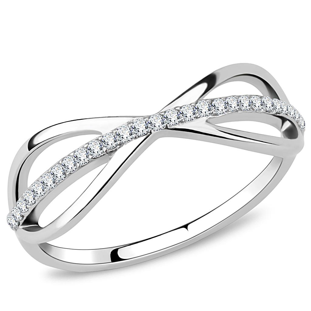 MADA046 - High polished (no plating) Stainless Steel Ring with AAA Grade CZ  in Clear