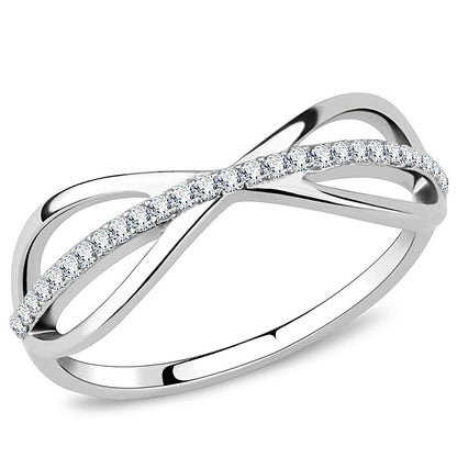 MADA046 - High polished (no plating) Stainless Steel Ring with AAA Grade CZ  in Clear