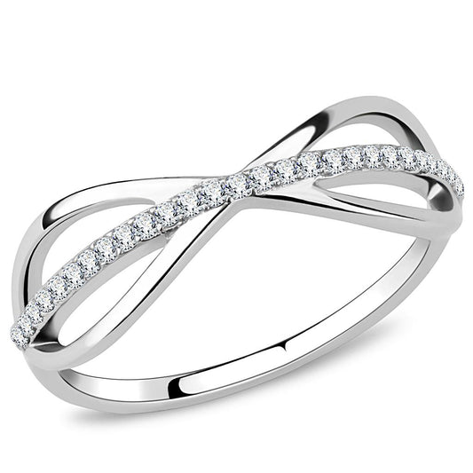 MADA046 - High polished (no plating) Stainless Steel Ring with AAA Grade CZ  in Clear