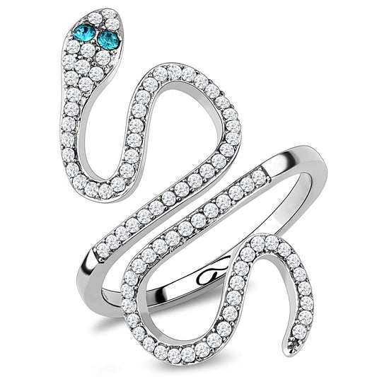 MADA051 - High polished (no plating) Stainless Steel Ring with Top Grade Crystal  in Blue Zircon
