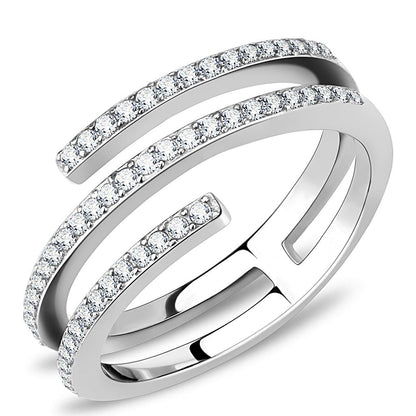 MADA060 - High polished (no plating) Stainless Steel Ring with AAA Grade CZ  in Clear