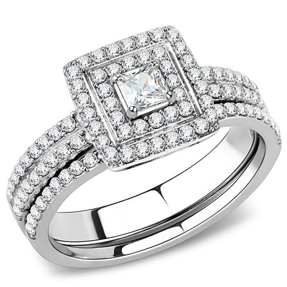 MADA064 - High polished (no plating) Stainless Steel Ring with AAA Grade CZ  in Clear