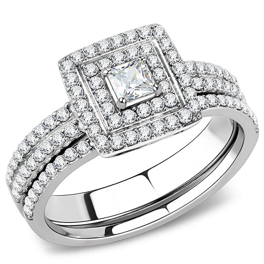 MADA064 - High polished (no plating) Stainless Steel Ring with AAA Grade CZ  in Clear