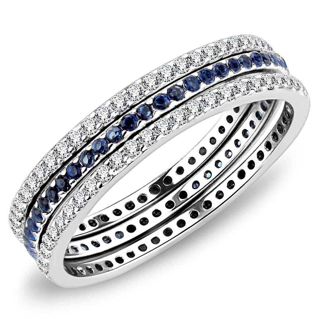 MADA066 - High polished (no plating) Stainless Steel Ring with AAA Grade CZ  in London Blue