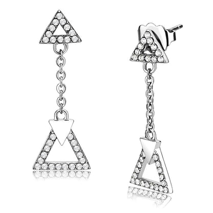 MADA068 - High polished (no plating) Stainless Steel Earrings with AAA Grade CZ  in Clear