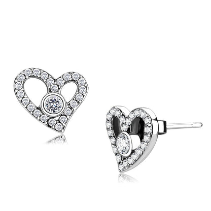 MADA075 - High polished (no plating) Stainless Steel Earrings with AAA Grade CZ  in Clear