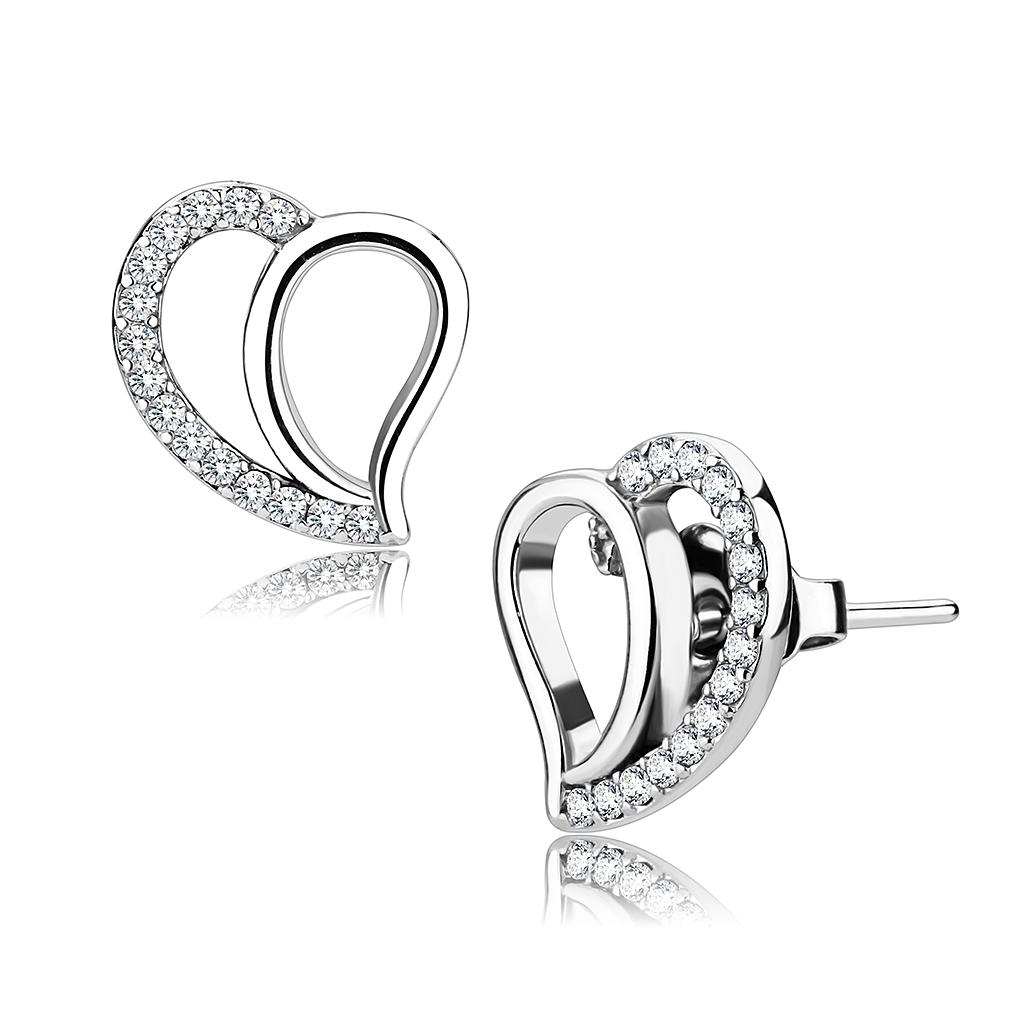 MADA076 - High polished (no plating) Stainless Steel Earrings with AAA Grade CZ  in Clear