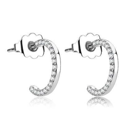 MADA079 - High polished (no plating) Stainless Steel Earrings with AAA Grade CZ  in Clear