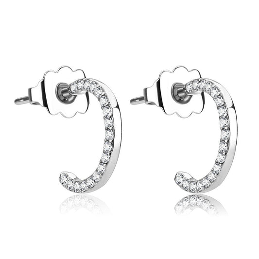 MADA079 - High polished (no plating) Stainless Steel Earrings with AAA Grade CZ  in Clear
