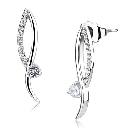 MADA080 - High polished (no plating) Stainless Steel Earrings with AAA Grade CZ  in Clear