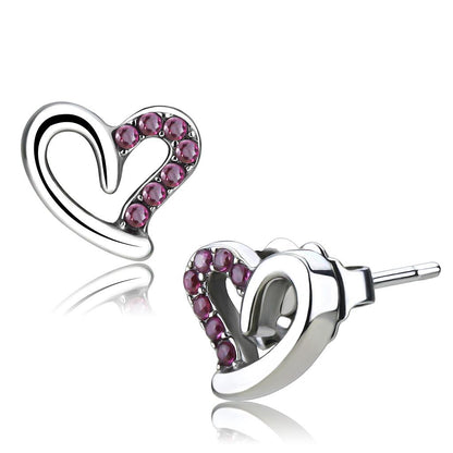 MADA082 - High polished (no plating) Stainless Steel Earrings with AAA Grade CZ  in Ruby