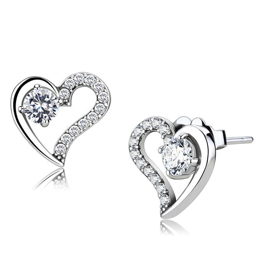 MADA083 - High polished (no plating) Stainless Steel Earrings with AAA Grade CZ  in Clear