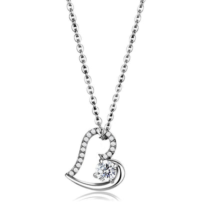 MADA084 - High polished (no plating) Stainless Steel Chain Pendant with AAA Grade CZ  in Clear