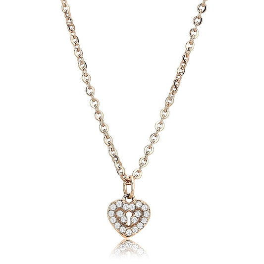 MADA086 - IP Rose Gold(Ion Plating) Stainless Steel Chain Pendant with AAA Grade CZ  in Clear