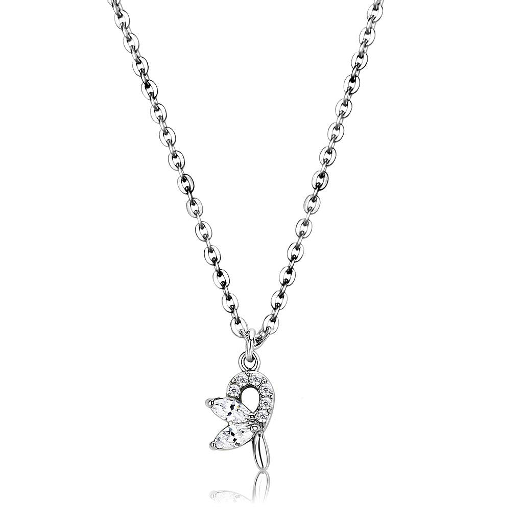 MADA088 - High polished (no plating) Stainless Steel Chain Pendant with AAA Grade CZ  in Clear