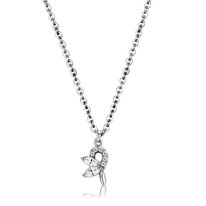 MADA088 - High polished (no plating) Stainless Steel Chain Pendant with AAA Grade CZ  in Clear